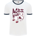 Aces High Funny Poker Weed Cannabis Pot Mens Ringer T-Shirt White/Navy Blue