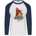 A Chicken Watercolour Mens L/S Baseball T-Shirt White/Navy Blue