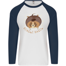 Beagle Bagel Funny Dog Mens L/S Baseball T-Shirt White/Navy Blue