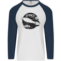 Space Trip Rocket Ship Astronaut Mens L/S Baseball T-Shirt White/Navy Blue