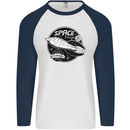 Space Trip Rocket Ship Astronaut Mens L/S Baseball T-Shirt White/Navy Blue