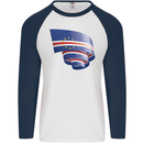 Curled Cape Verde Flag Verdean Day Football Mens L/S Baseball T-Shirt White/Navy Blue