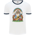 Trippy Guitar Hippy Gnome Magic Mushrooms Mens Ringer T-Shirt White/Navy Blue