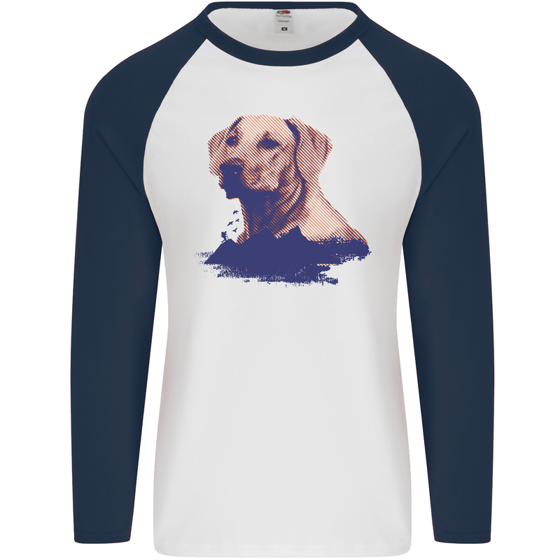 Golden Retriever Mountains Mens L/S Baseball T-Shirt White/Navy Blue