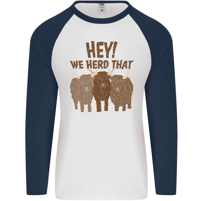 We Herd That Funny Cow Mens L/S Baseball T-Shirt White/Navy Blue