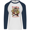 Pew Pew Bananafakas Bananas Monkey Mens L/S Baseball T-Shirt White/Navy Blue