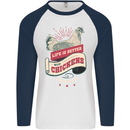 Life is Better With Chickens Around Farmer Mens L/S Baseball T-Shirt White/Navy Blue