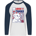 Cat Love Sucks Anti Valentines Singles Day Mens L/S Baseball T-Shirt White/Navy Blue