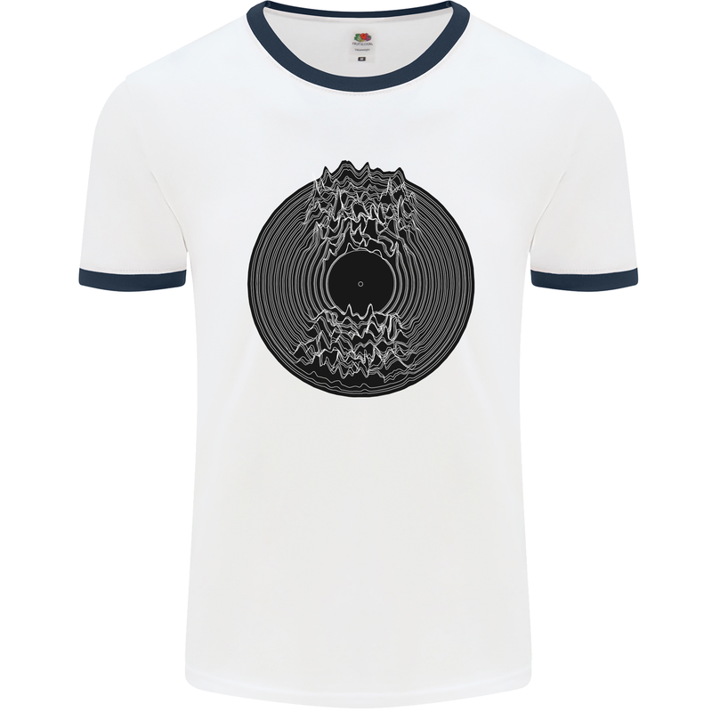 Vinyl Music Sound Waves Turntable Decks DJ Mens Ringer T-Shirt White/Navy Blue