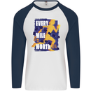 Running Every Mile Cross Country Marathon Runner Mens L/S Baseball T-Shirt White/Navy Blue