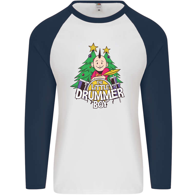 Christmas the Little Drummer Boy Funny Mens L/S Baseball T-Shirt White/Navy Blue