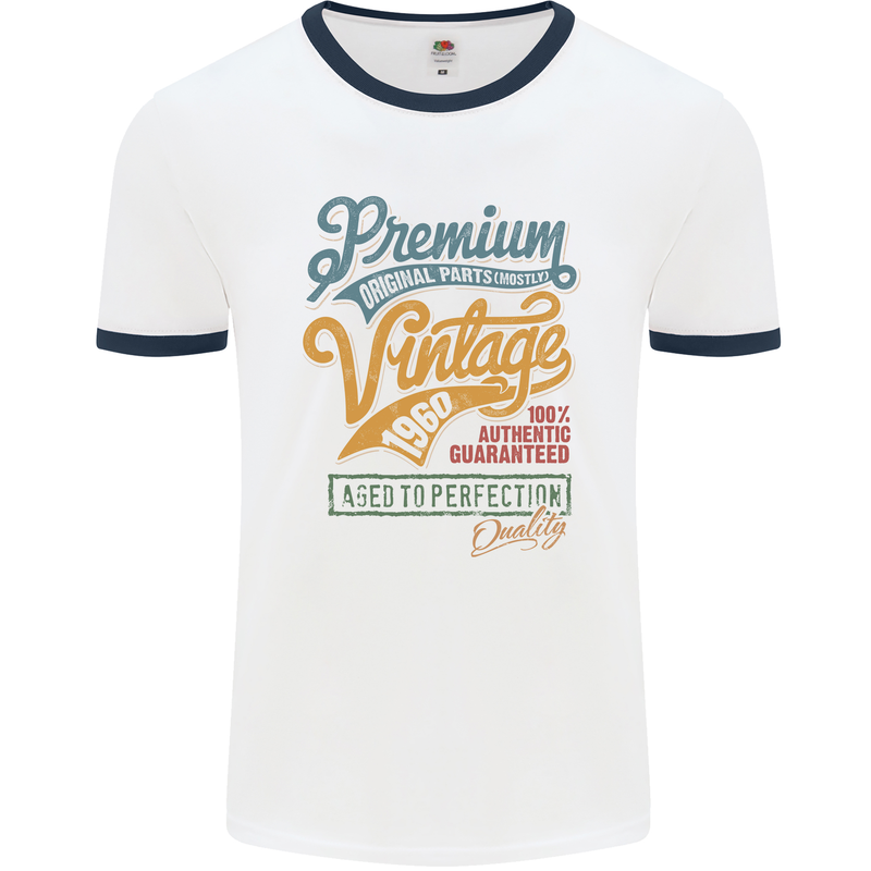 Aged to Perfection 63rd Birthday 1960 Mens Ringer T-Shirt White/Navy Blue