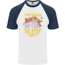 Nicer After Pilates Funny Yoga Dog Mens S/S Baseball T-Shirt White/Navy Blue