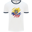 Torn Ecuador Flag Ecuadorian Day Football Mens Ringer T-Shirt White/Navy Blue