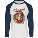 Christmas Sexy Santa Clause Xmas Mens L/S Baseball T-Shirt White/Navy Blue