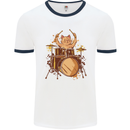 A Cat Drummer Drumming Mens Ringer T-Shirt White/Navy Blue