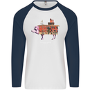 Country House Street Pig Mens L/S Baseball T-Shirt White/Navy Blue