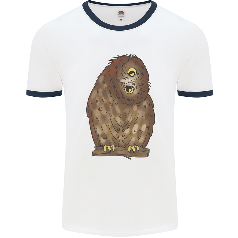 A Funny Owl Mens Ringer T-Shirt White/Navy Blue