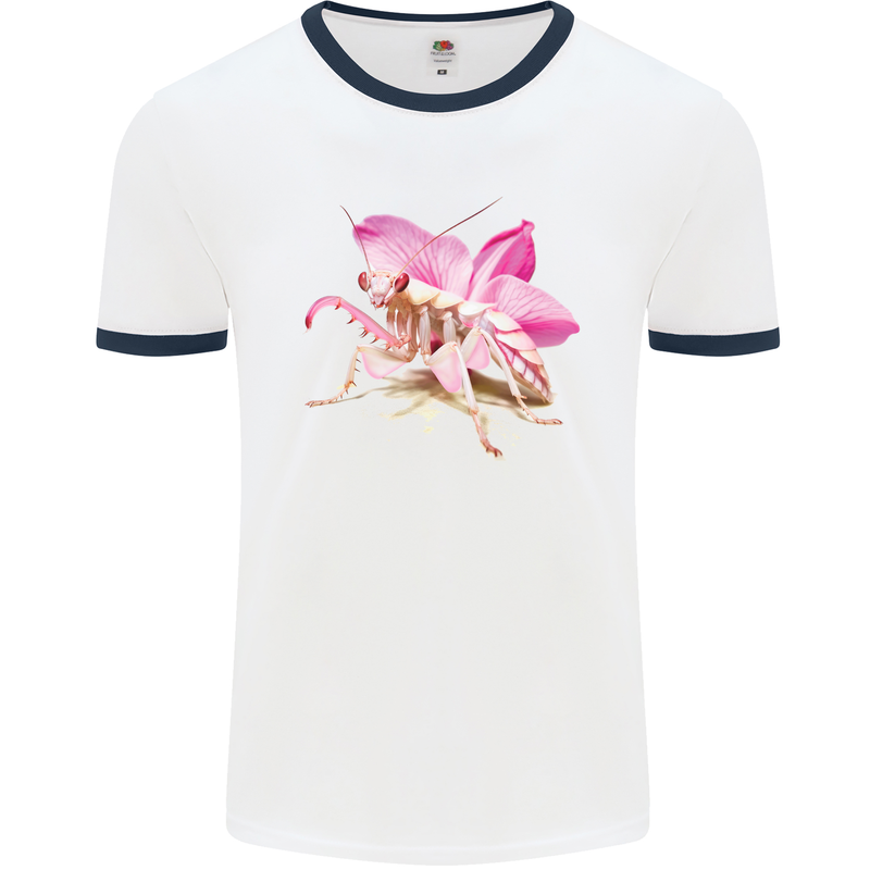 An Orchid Mantis Mens Ringer T-Shirt White/Navy Blue