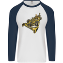 Steampunk Racing Car Mens L/S Baseball T-Shirt White/Navy Blue