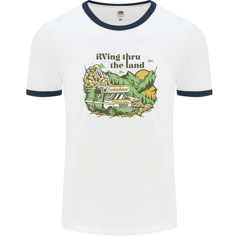 RVing Thru the Land RV Motorhome Camping Mens Ringer T-Shirt White/Navy Blue