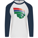 Curled Gambia Flag Gambian Day Football Mens L/S Baseball T-Shirt White/Navy Blue