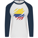 Torn Columbia Flag Columbian Day Football Mens L/S Baseball T-Shirt White/Navy Blue