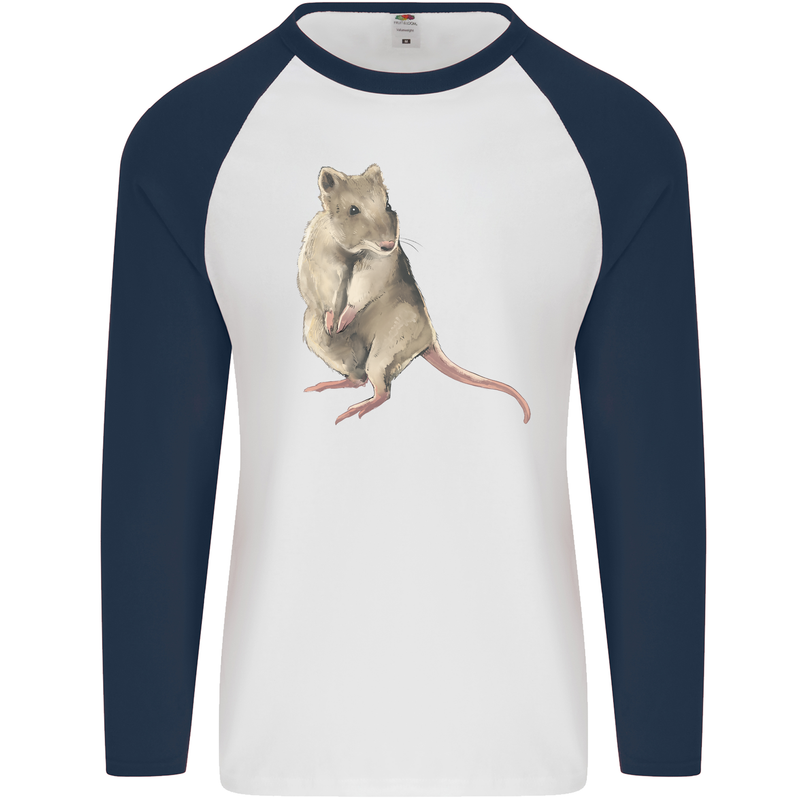 A Potoroo Mens L/S Baseball T-Shirt White/Navy Blue