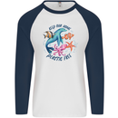 Plastic Free Climate Change Octopus Seal Fish Mens L/S Baseball T-Shirt White/Navy Blue