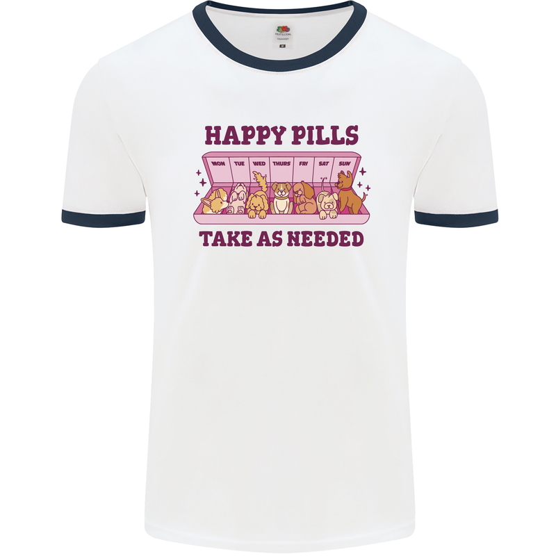 Dog Happy Pills Mens Ringer T-Shirt White/Navy Blue