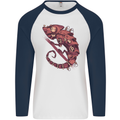 Steampunk Chameleon Iguana Reptile Lizard Mens L/S Baseball T-Shirt White/Navy Blue