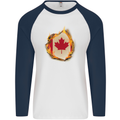 The Canadian Maple Leaf Flag Fire Canada Mens L/S Baseball T-Shirt White/Navy Blue