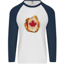 The Canadian Maple Leaf Flag Fire Canada Mens L/S Baseball T-Shirt White/Navy Blue