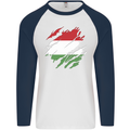 Torn Hungary Flag Hungarian Day Football Mens L/S Baseball T-Shirt White/Navy Blue