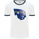 Curled Nauru Flag Nauruan Day Football Mens Ringer T-Shirt White/Navy Blue