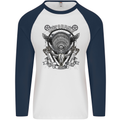 Motorbike Club Motorcycle Biker Mens L/S Baseball T-Shirt White/Navy Blue