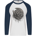 Angel Skull of Death Biker Motorbike Gothic Mens L/S Baseball T-Shirt White/Navy Blue