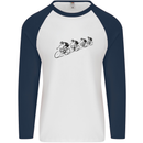 Cycling Peloton Cyclist Bicycle Mens L/S Baseball T-Shirt White/Navy Blue
