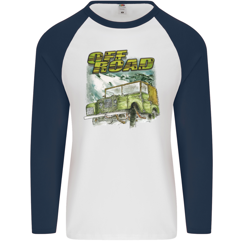 Off Road 4X4 Off Roading Four Wheel Drive Mens L/S Baseball T-Shirt White/Navy Blue