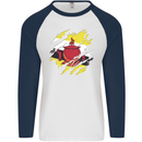 Torn Brunei Flag Bruneian Day Football Mens L/S Baseball T-Shirt White/Navy Blue