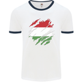 Torn Hungary Flag Hungarian Day Football Mens Ringer T-Shirt White/Navy Blue