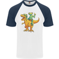 T-Rex and a Frog Dinosaur Mens S/S Baseball T-Shirt White/Navy Blue