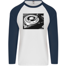 Northern Soul Turntable DJ Decks Vinyl Mens L/S Baseball T-Shirt White/Navy Blue