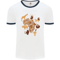 Africa Wildlife Map Giraffe Rhino Ape Elephant Lion Mens Ringer T-Shirt White/Navy Blue