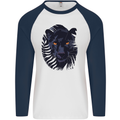 A Black Panther Mens L/S Baseball T-Shirt White/Navy Blue