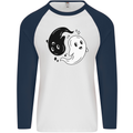 Funny Halloween Ying Yang Ghosts Mens L/S Baseball T-Shirt White/Navy Blue