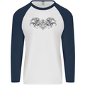 St Georges Day Roman Skull Wings Panther Mens L/S Baseball T-Shirt White/Navy Blue