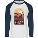 Kenya Safari Mens L/S Baseball T-Shirt White/Navy Blue