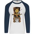 Steampunk Skull Mens L/S Baseball T-Shirt White/Navy Blue