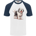 Old English Sheepdog Dog Mens S/S Baseball T-Shirt White/Navy Blue